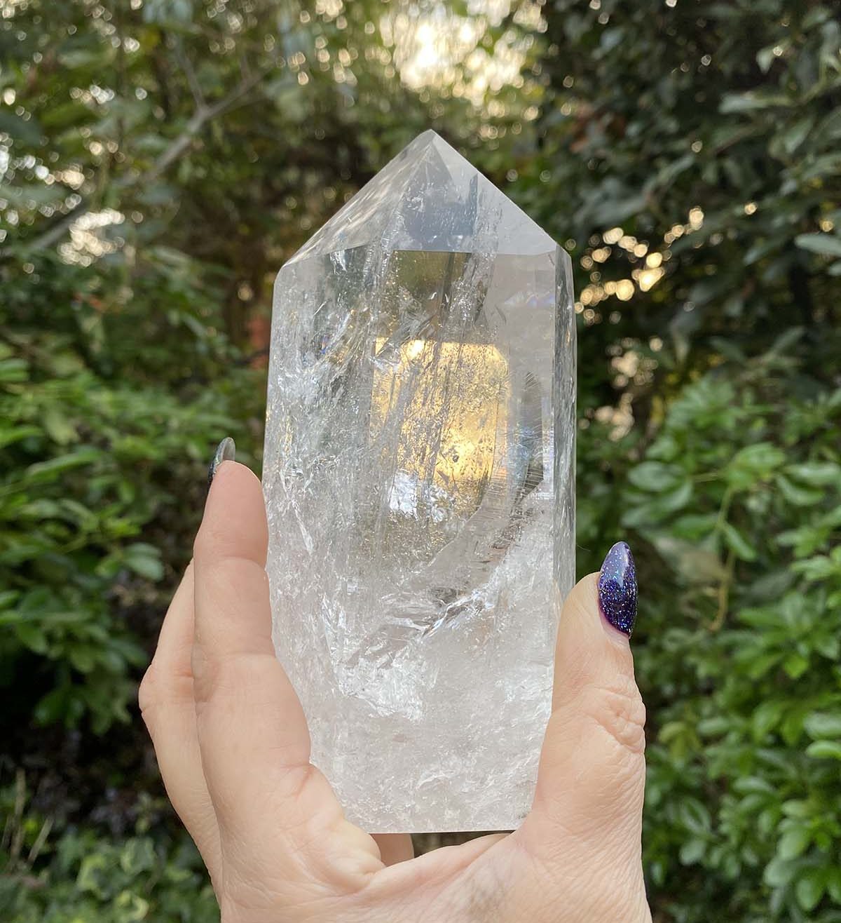 Beautiful Clear Quartz crystal tower with red inclusions and rainbows online from Africa, 8.8 oz./250 grams