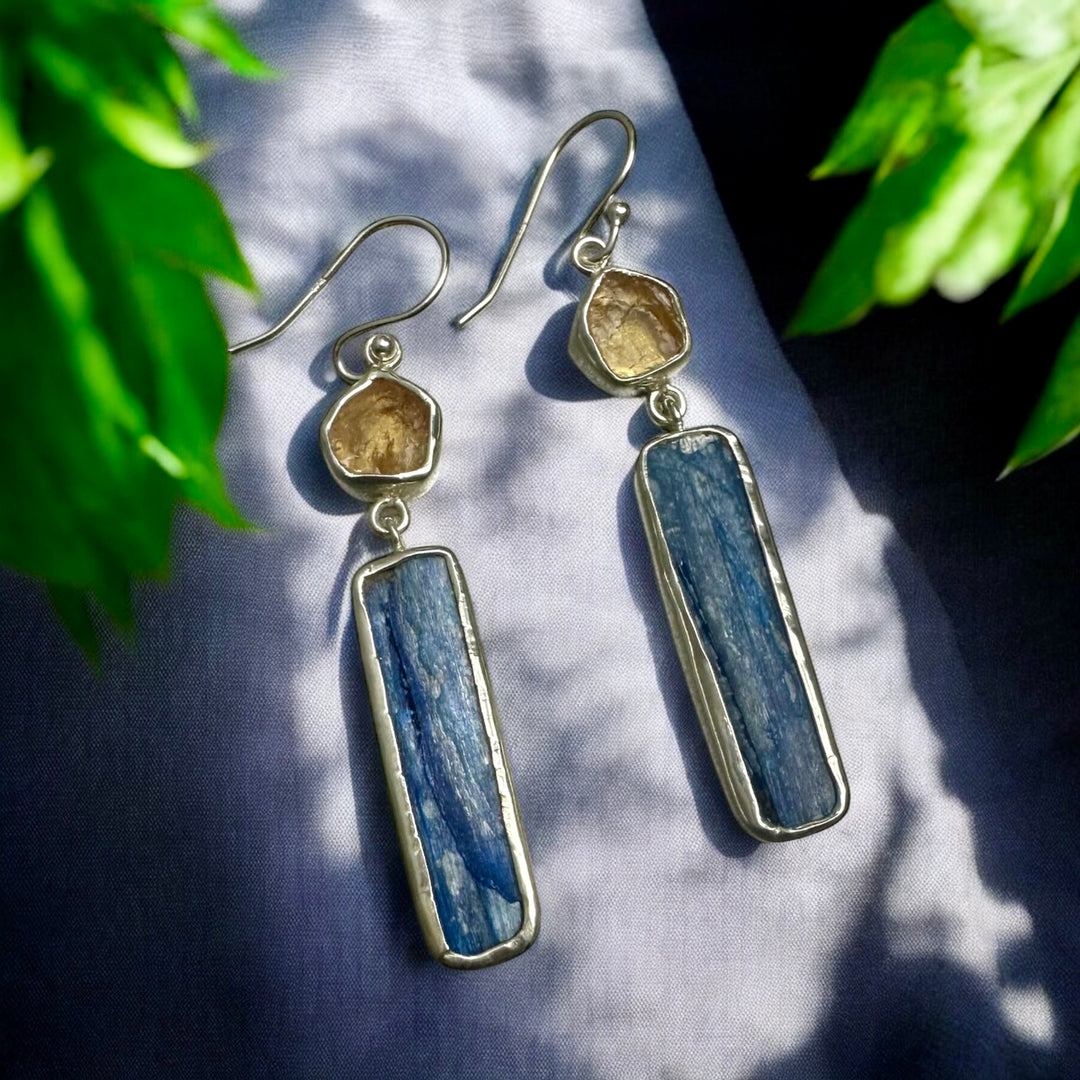 Ethnic Allure Citrine & Kyanite Silver Earrings