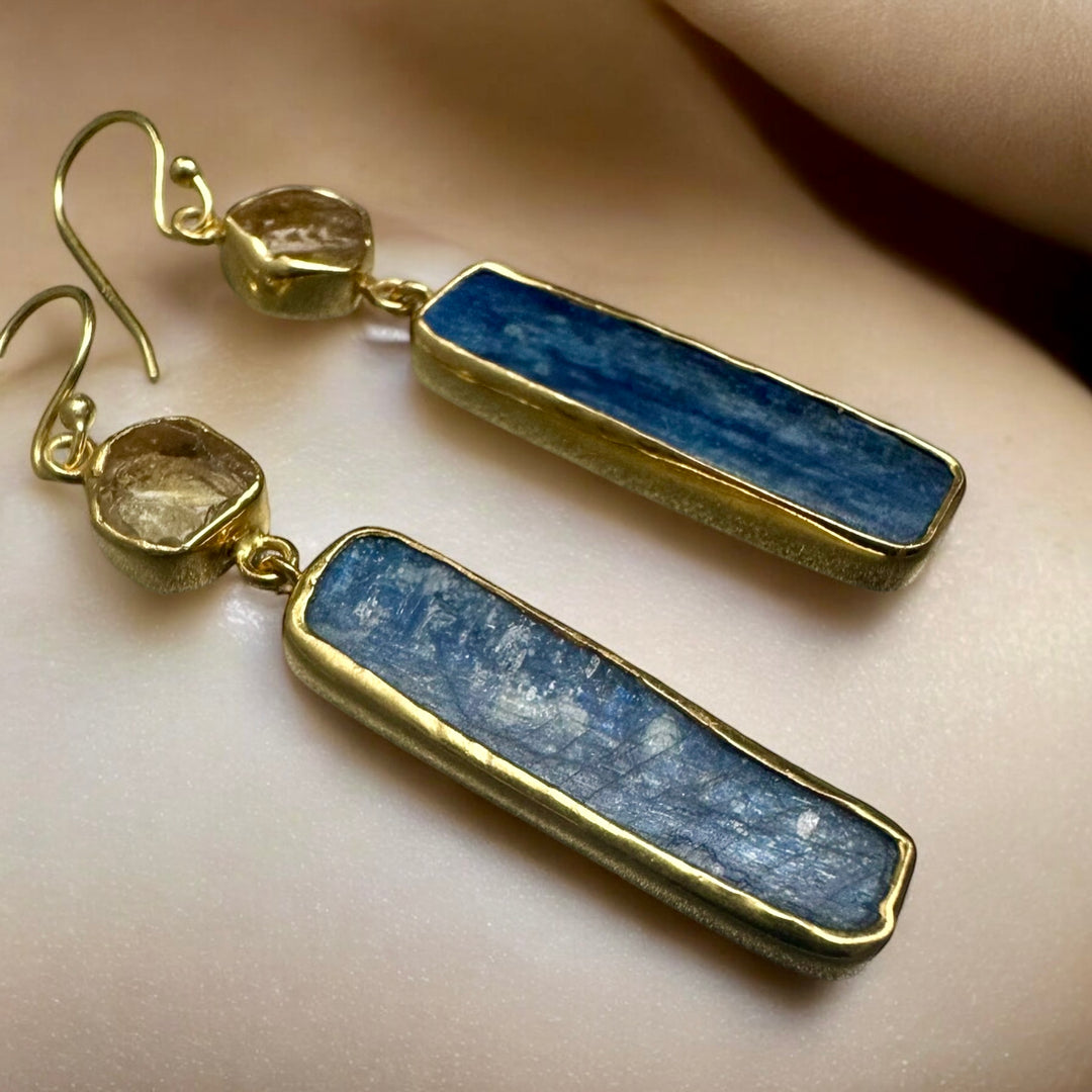 Ethnic Allure citrine & Kyanite Gold Earrings