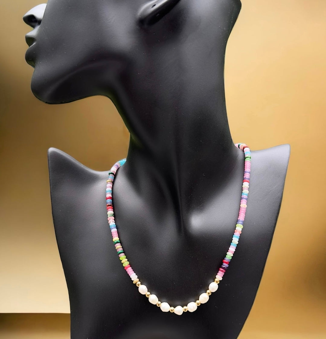 Multi-coloured stones And Freshwater Pearl Necklace