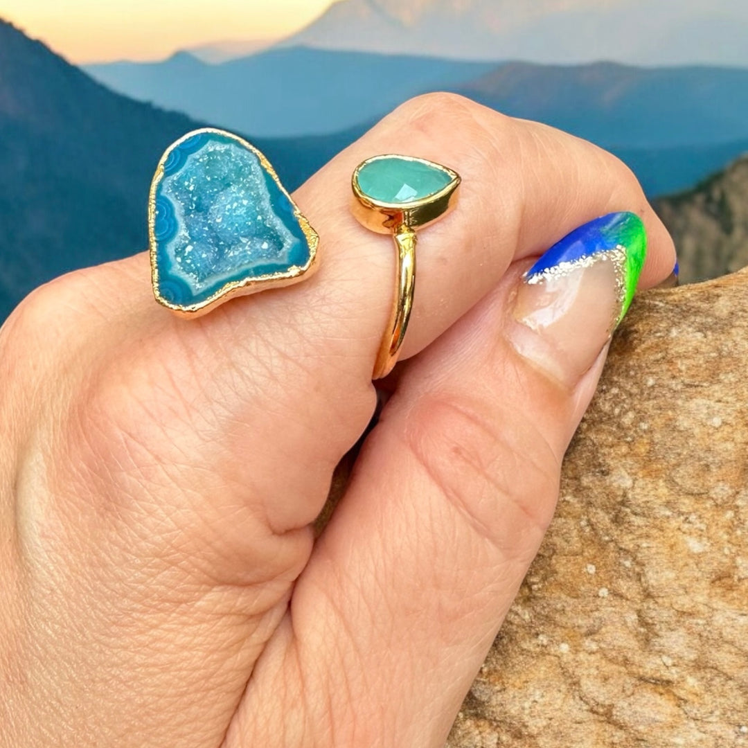 Infinity Collection Blue Agate Druzy & Aquamarine Ring