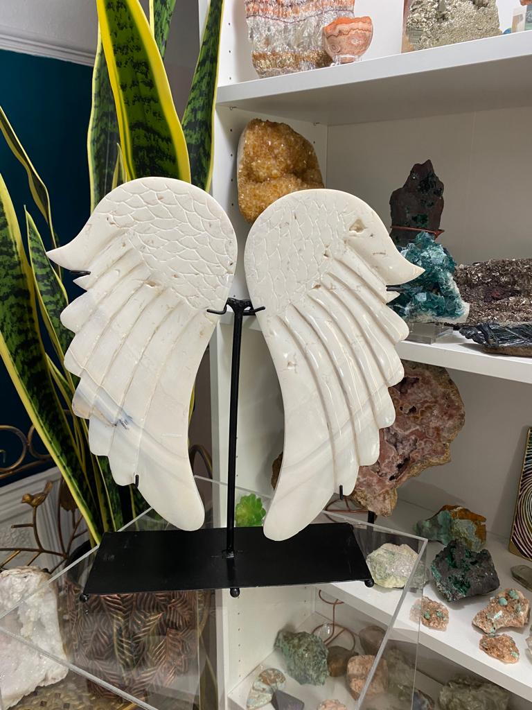 HAND MADE LARGE white agate ANGEL WINGS