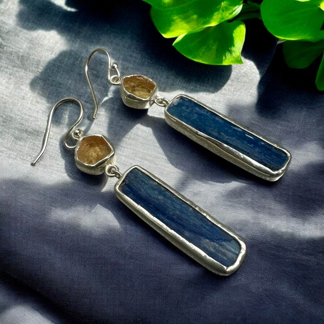 Ethnic Allure Citrine & Kyanite Silver Earrings