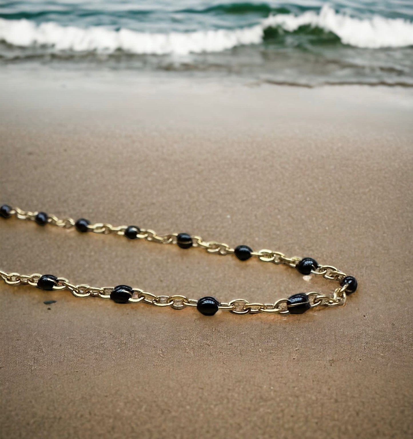 Gold Chain With Black Stones