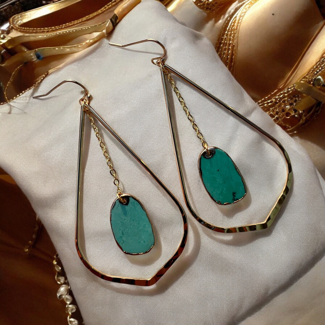 Teardrop Turquoise Gold Earrings