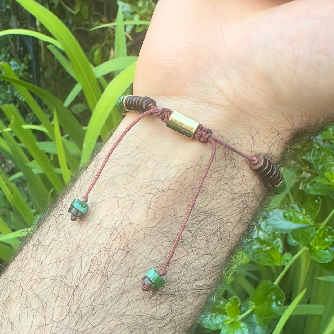 Green Moss Agate & Coconut Shell Necklace & Bracelet Set