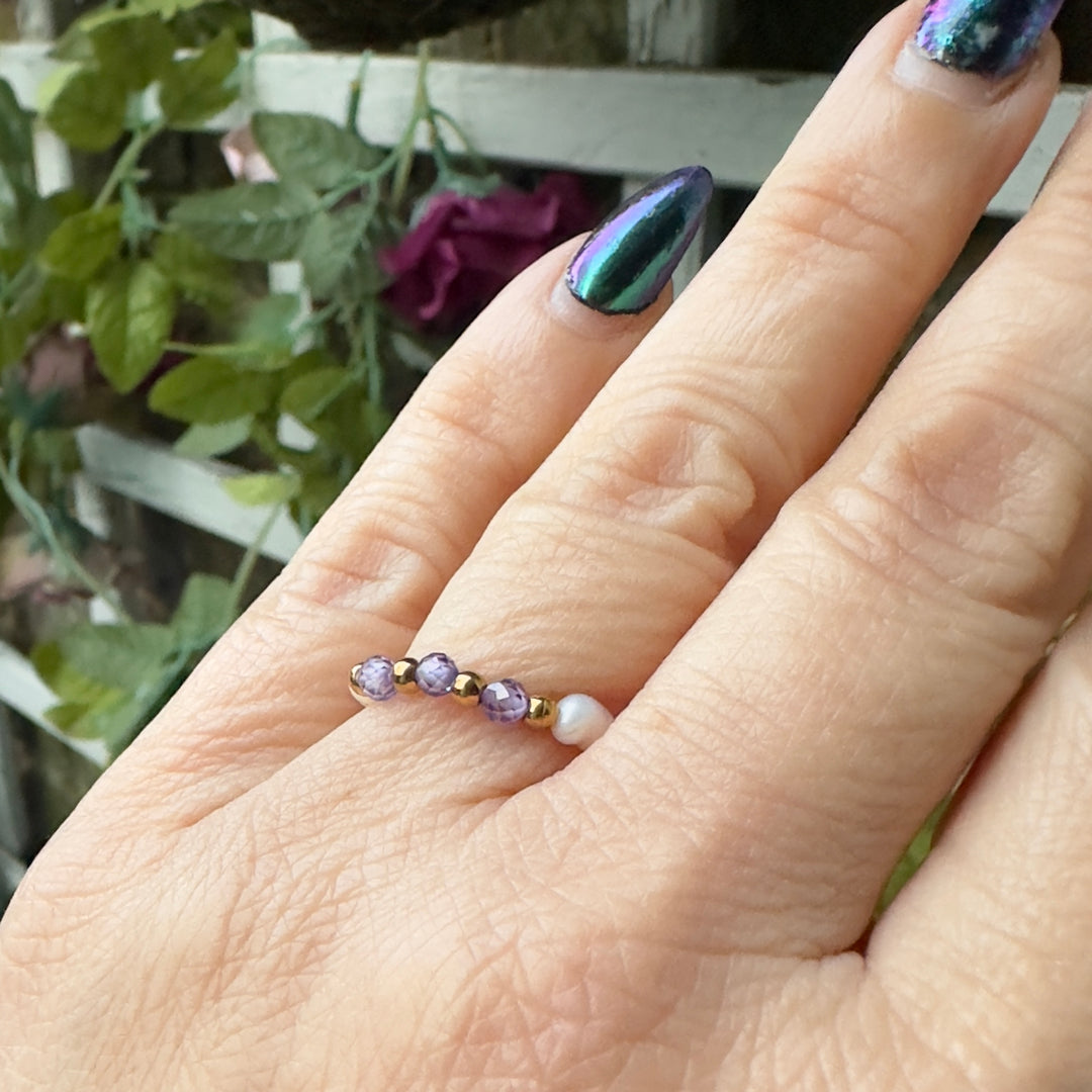 Freshwater Baroque Pearl & Amethyst Crystal Ring