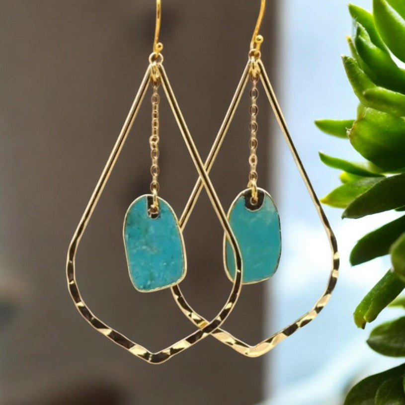 Teardrop Turquoise Gold Earrings