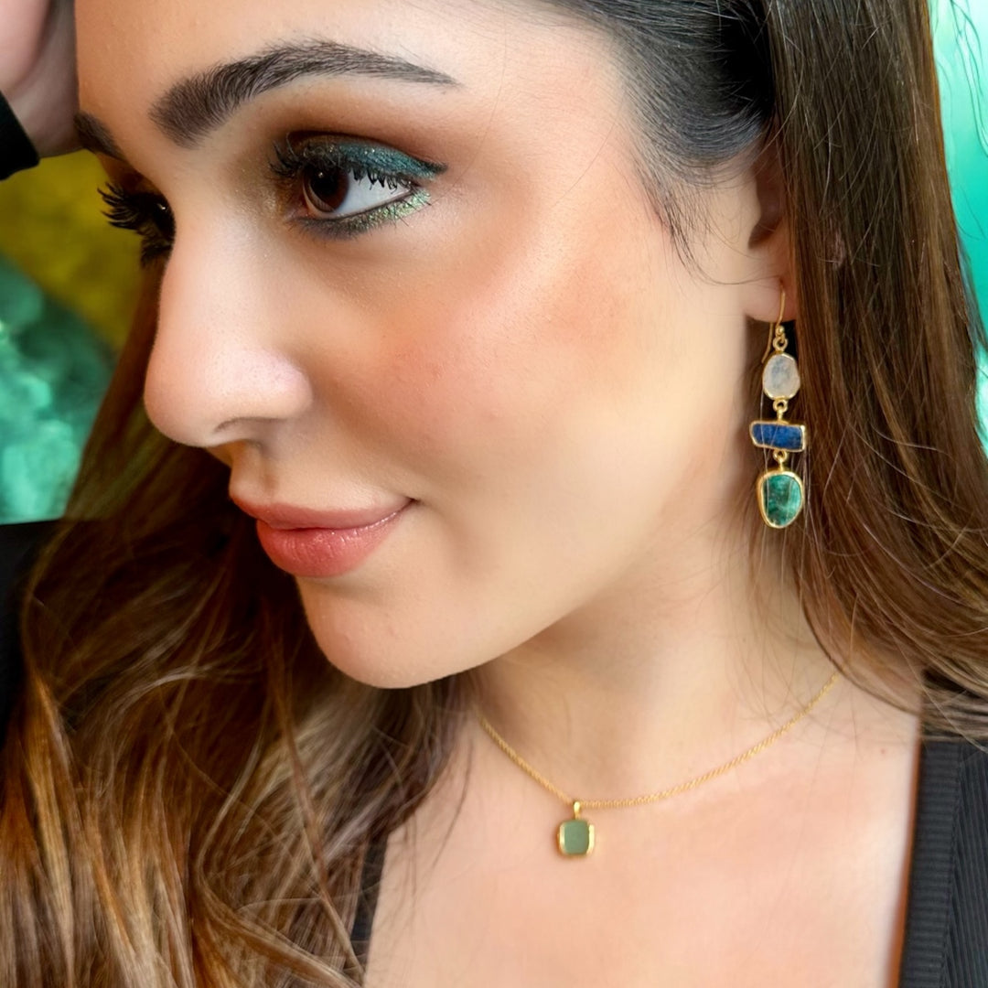 Ethnic Allure Three Stone Gold Earrings