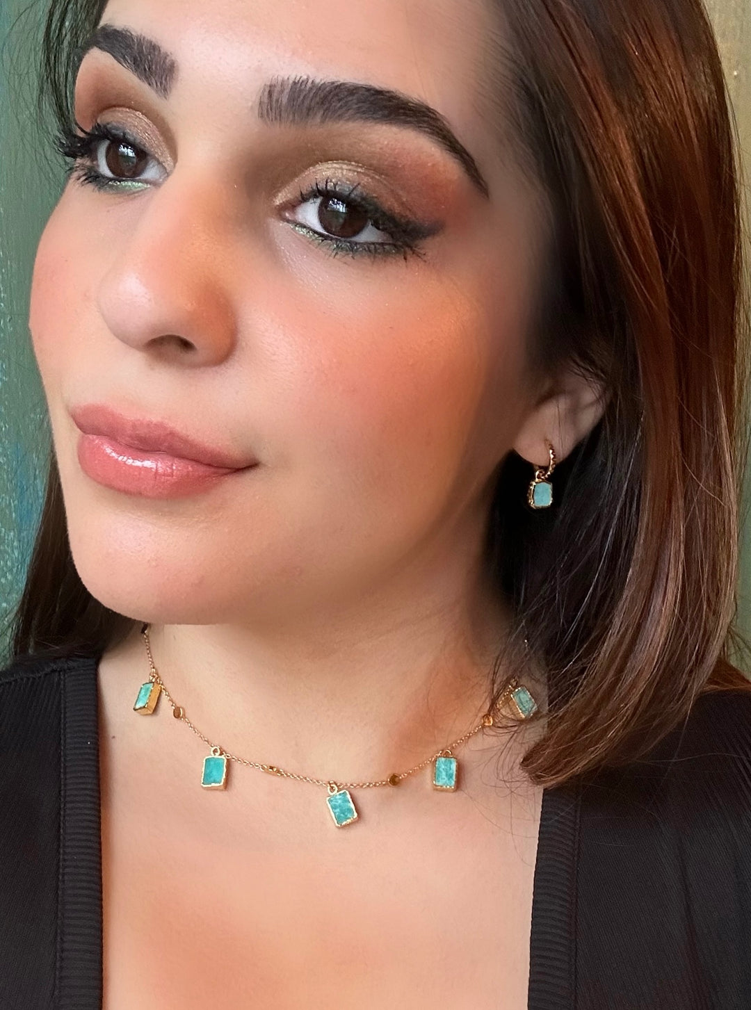 Zarif Amazonite Crystal 18k- Gold Necklace