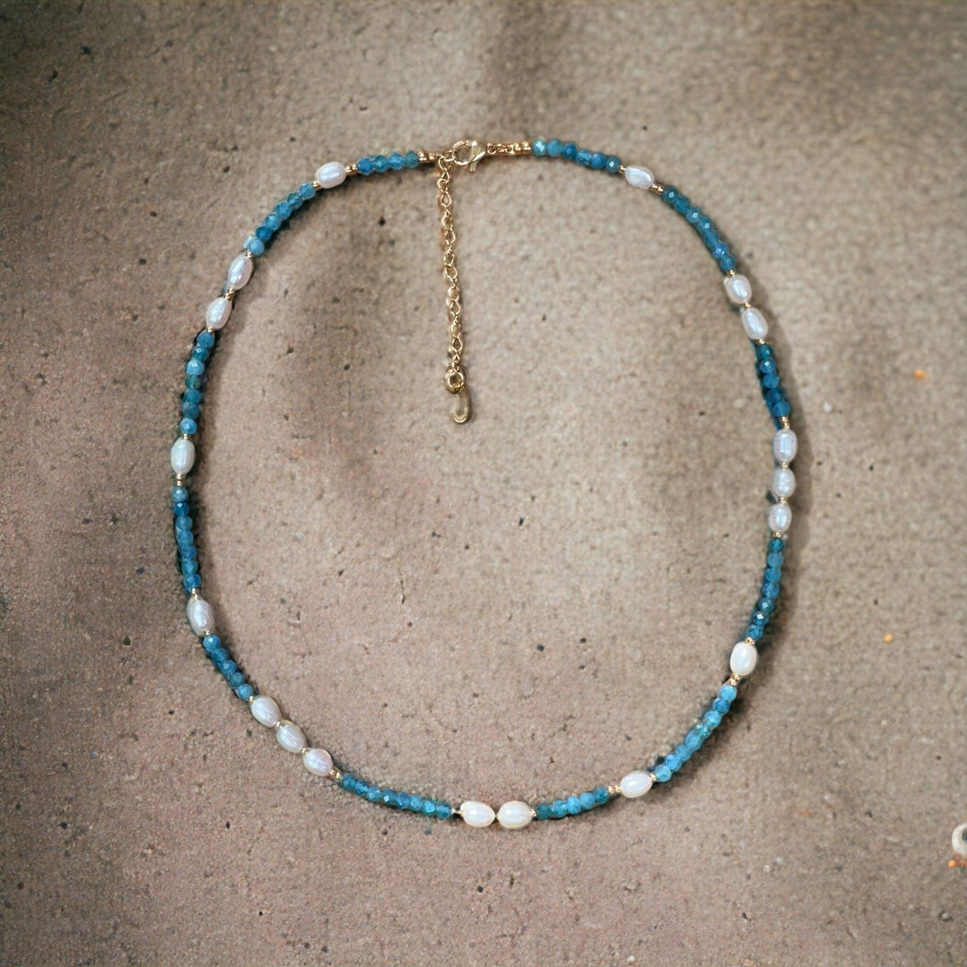 Water Pearl With Blue Stone 
Necklace