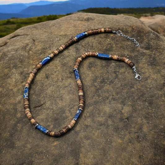 Lapis Lazuli & Coconut Shell Necklace & Bracelet Set