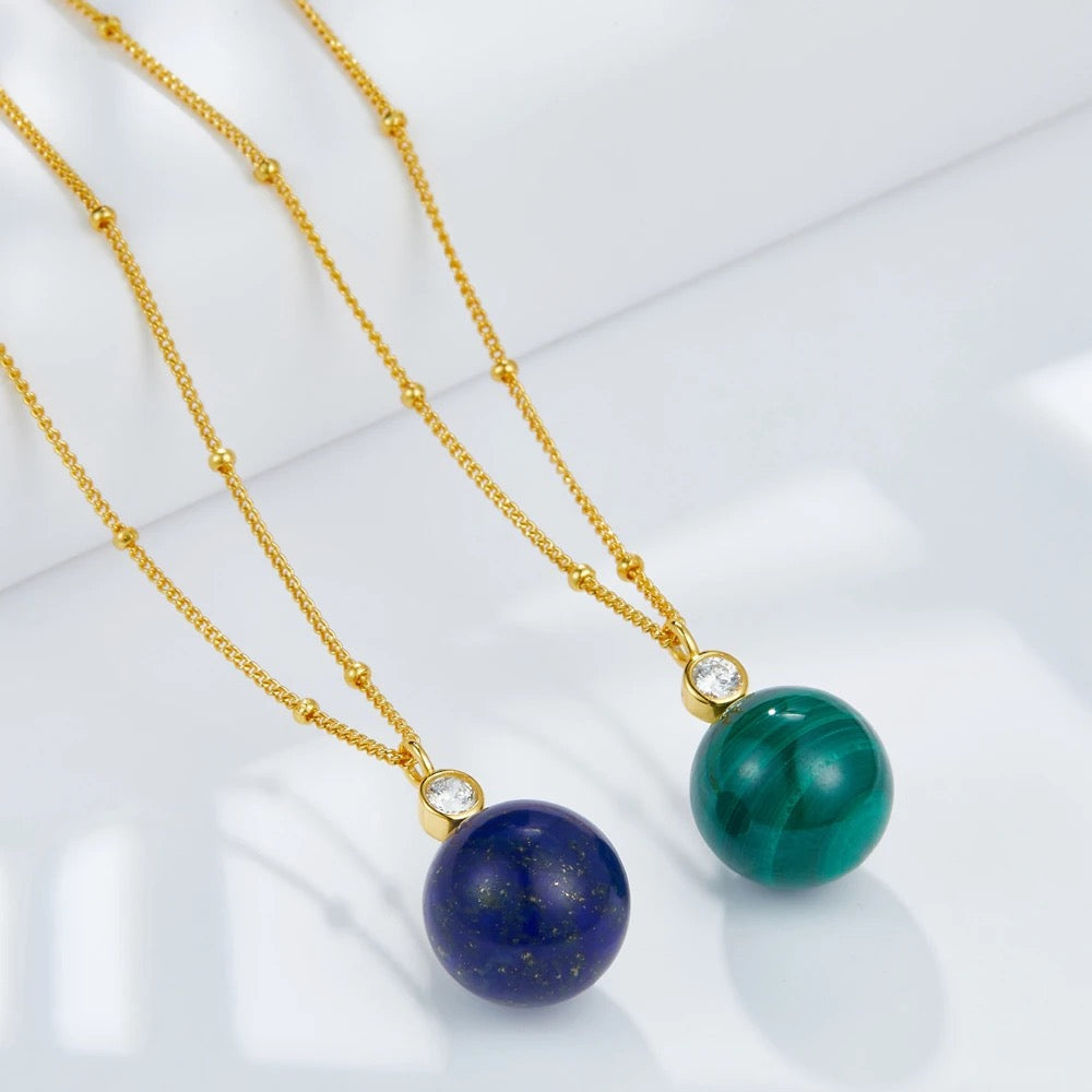 Malachite Sphere Pendant 
Necklace