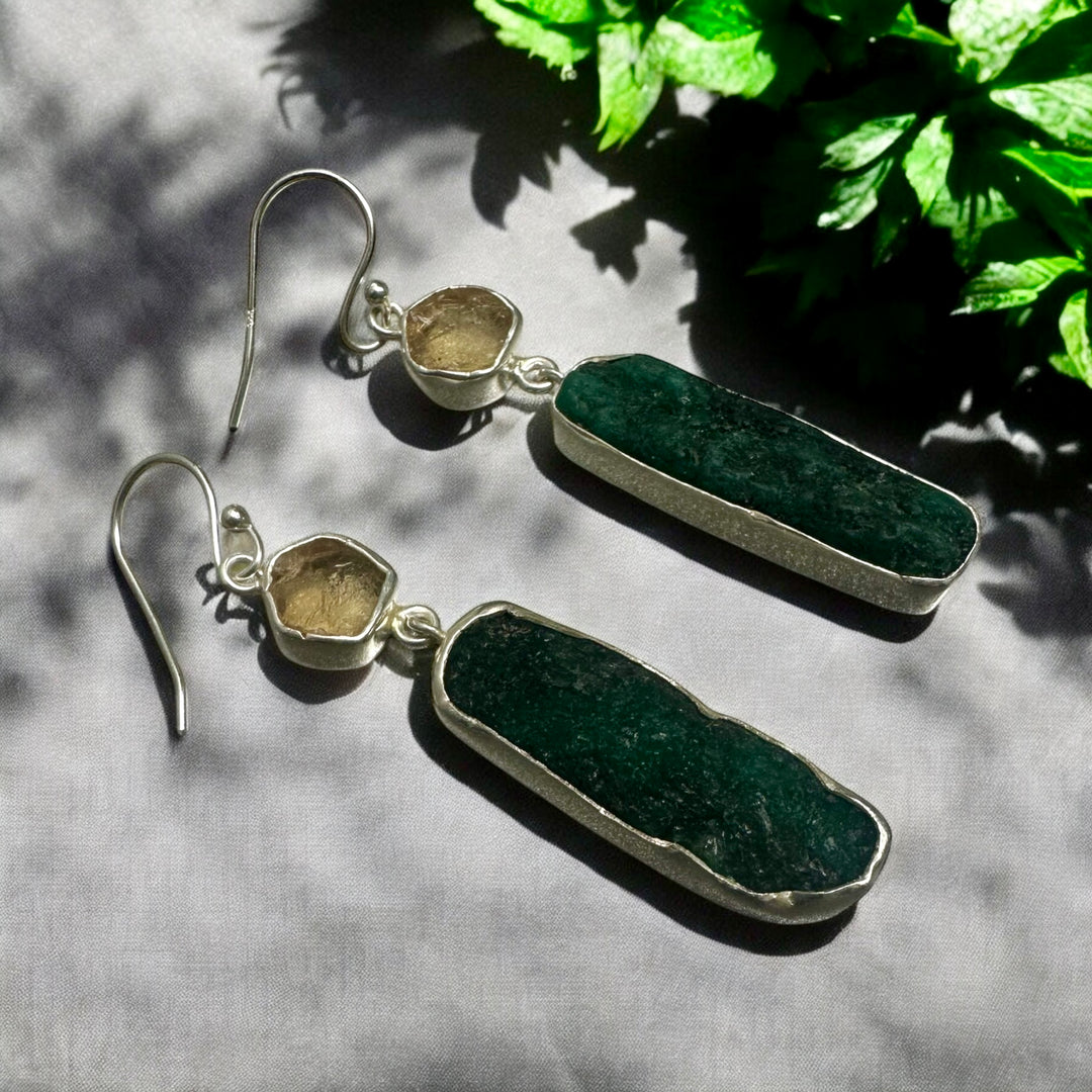 Ethnic Allure Citrine & Peridot Silver Earrings