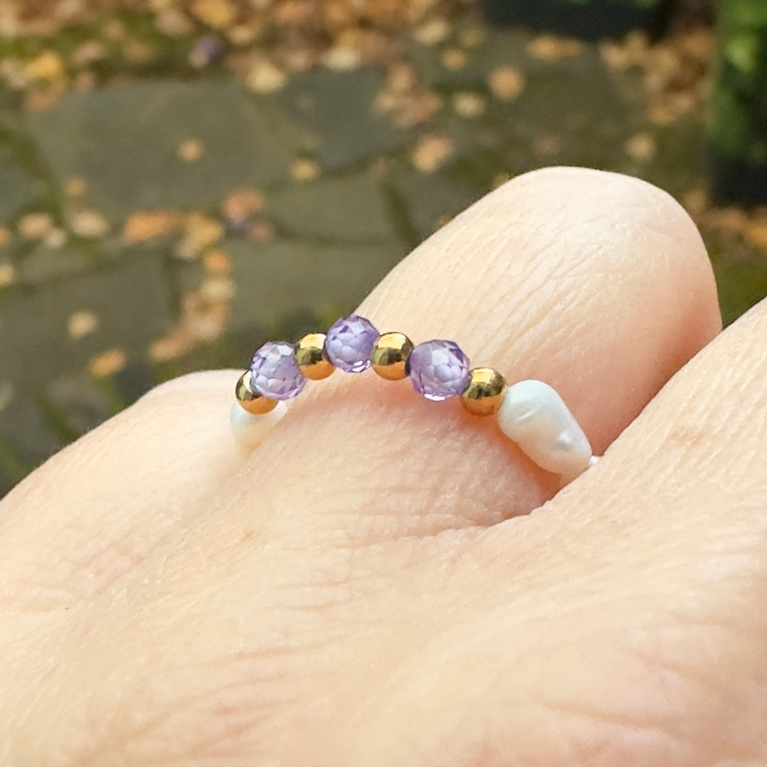 Freshwater Baroque Pearl & Amethyst Crystal Ring