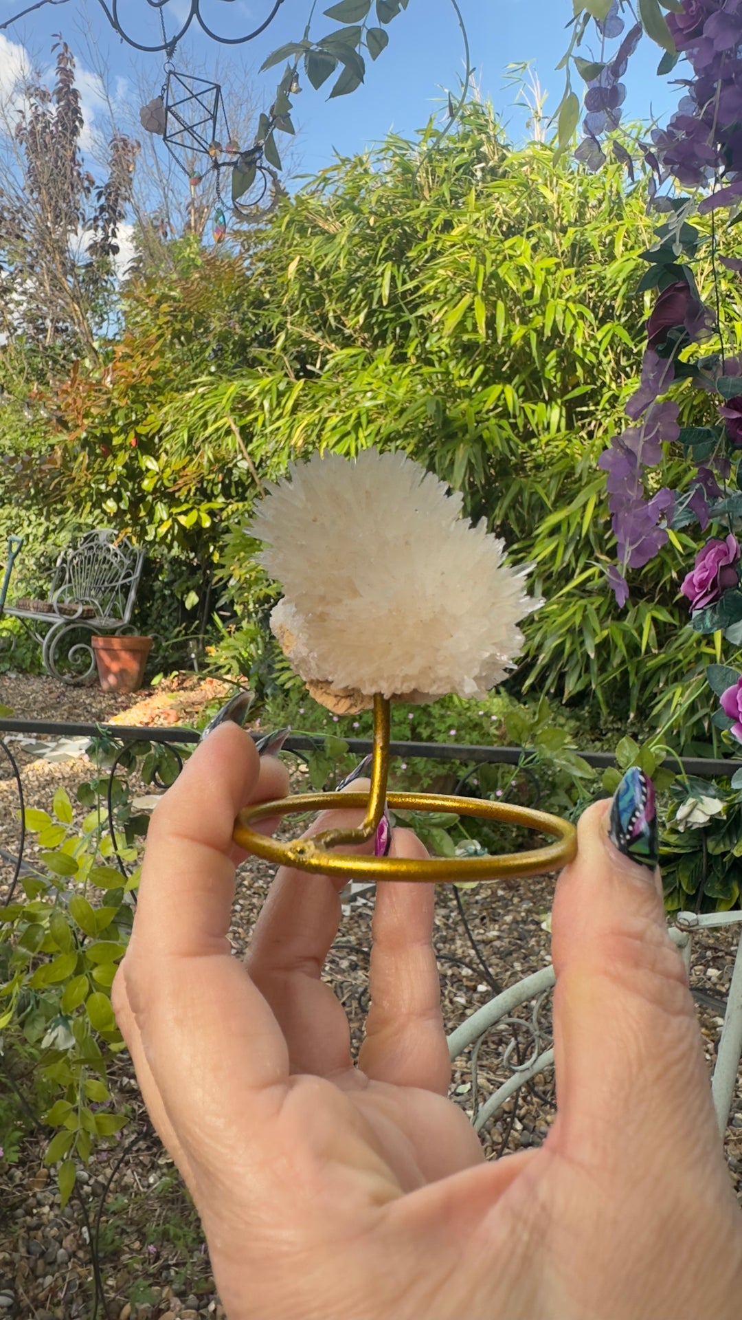 Unique shape clear Quartz Crystal Cluster on Stand