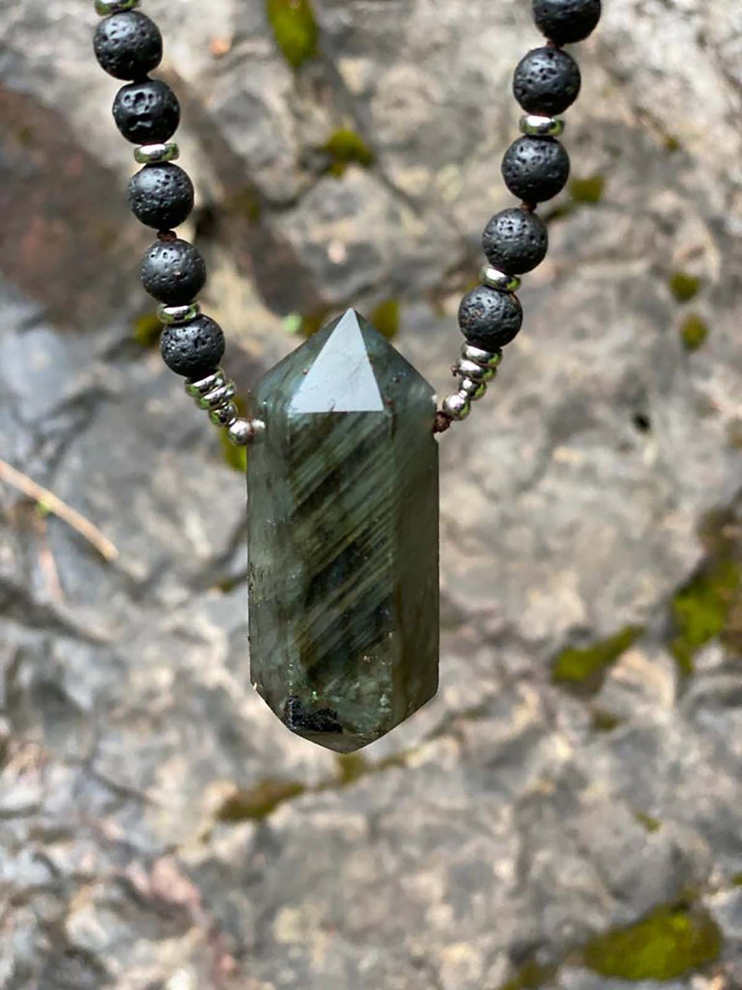 Labradorite double point pendant necklace. Handmade lava