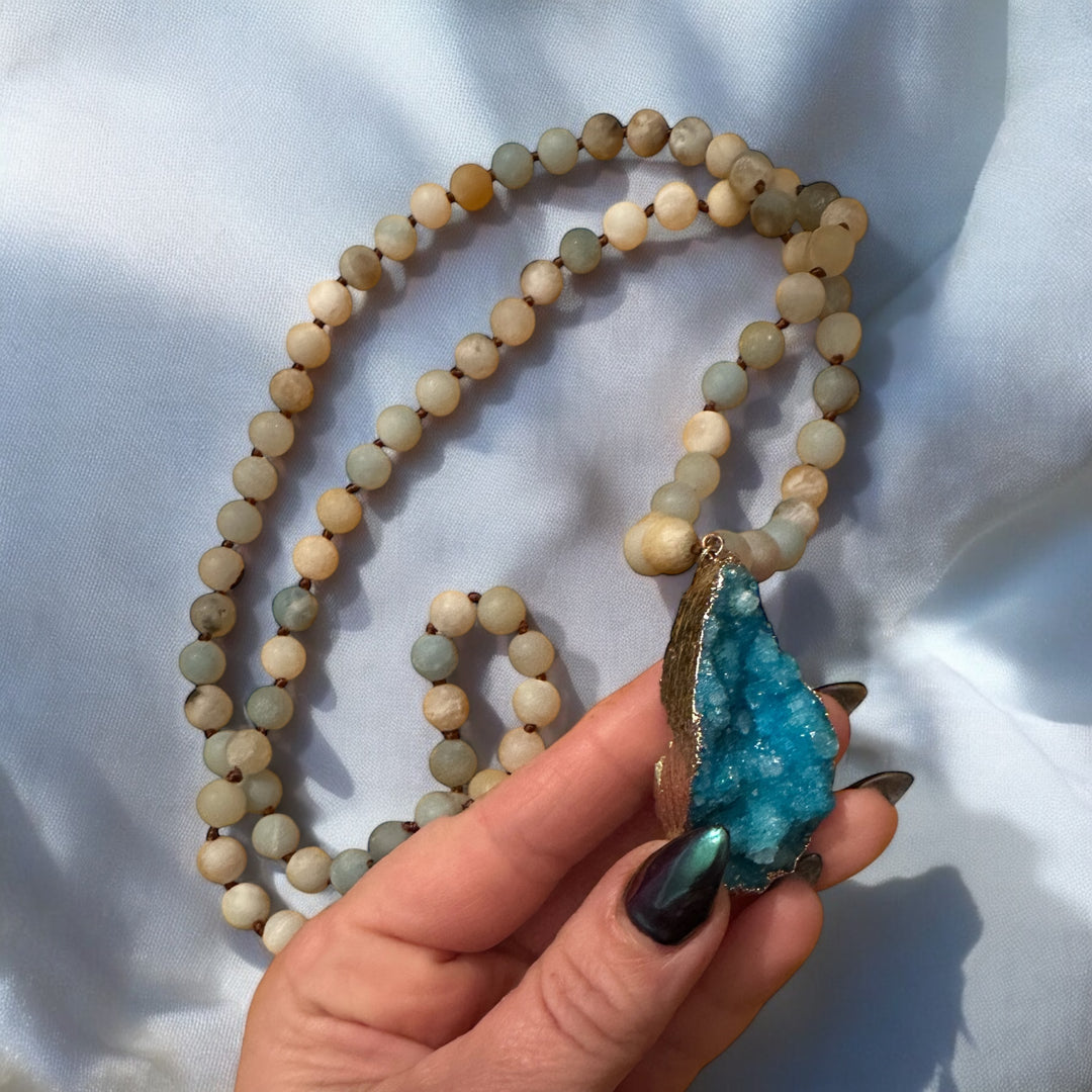 Amazonite & Agate Druzy Mala Necklace