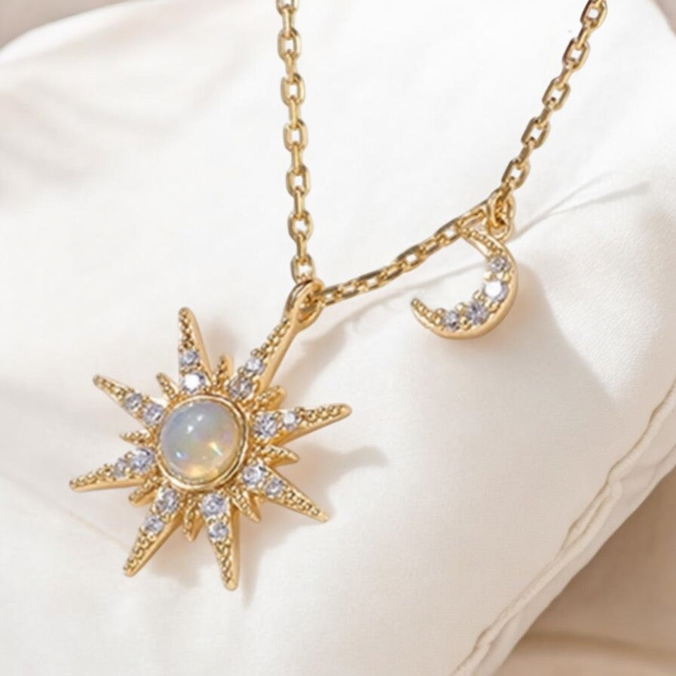 When The Sun Meets The Moon Opal Pendant Necklace