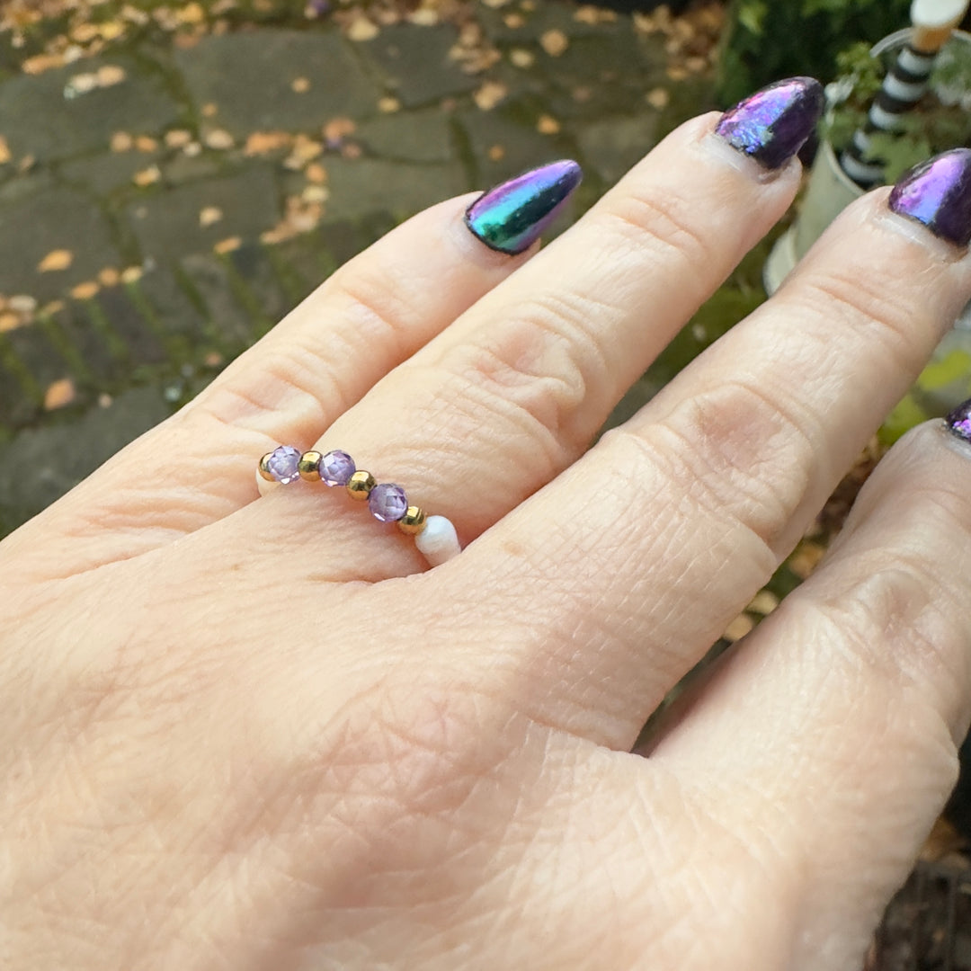 Freshwater Baroque Pearl & Amethyst Crystal Ring