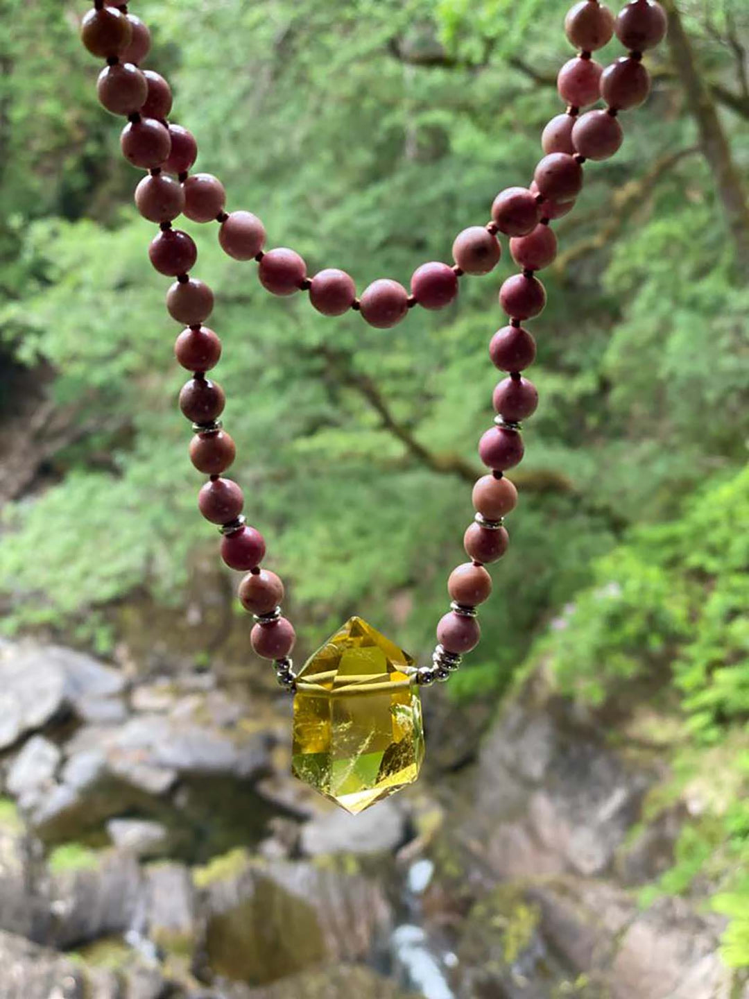 RED STONE RHODONITE BOHO MALA YOGA PRAYER BEAD NECKLACE