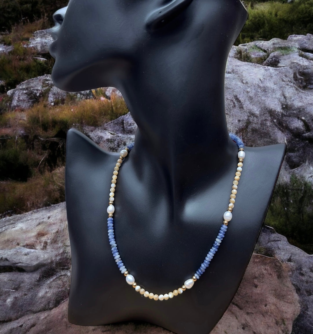 Blue Stone And Pearl Necklace