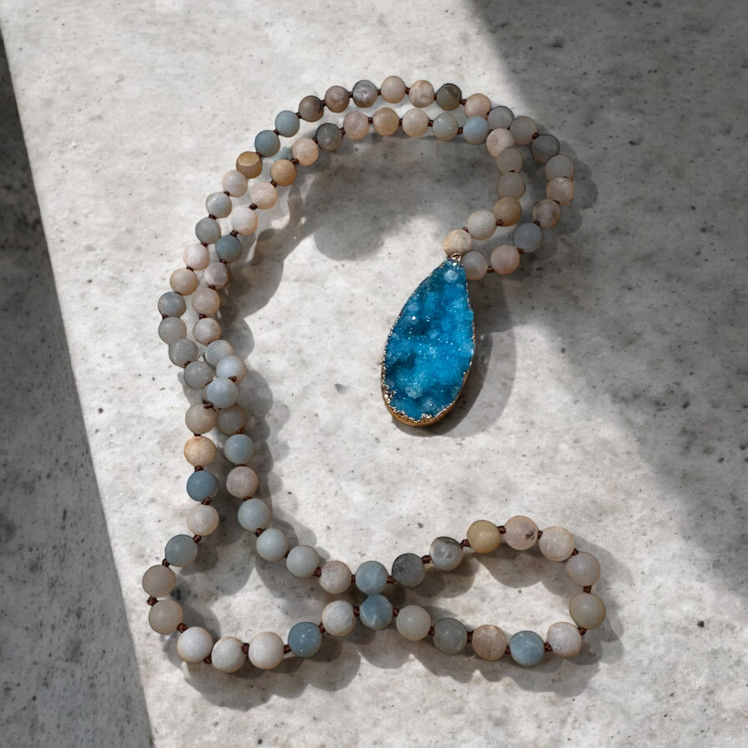 Amazonite & Agate Druzy Mala Necklace