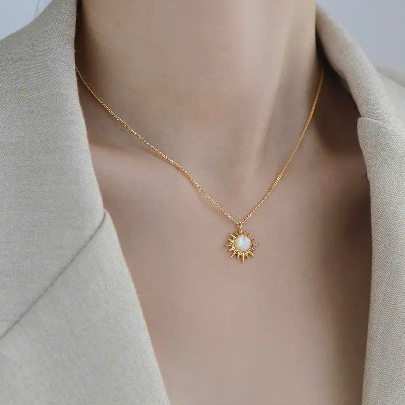 Moonstone Sun Pendant Necklace