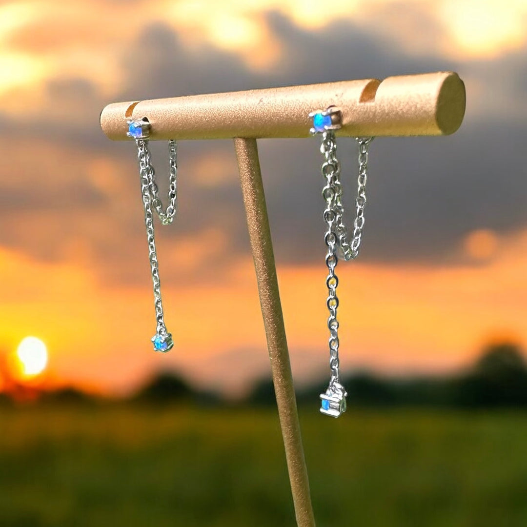 Blue Opal Celestial Thread Earrings