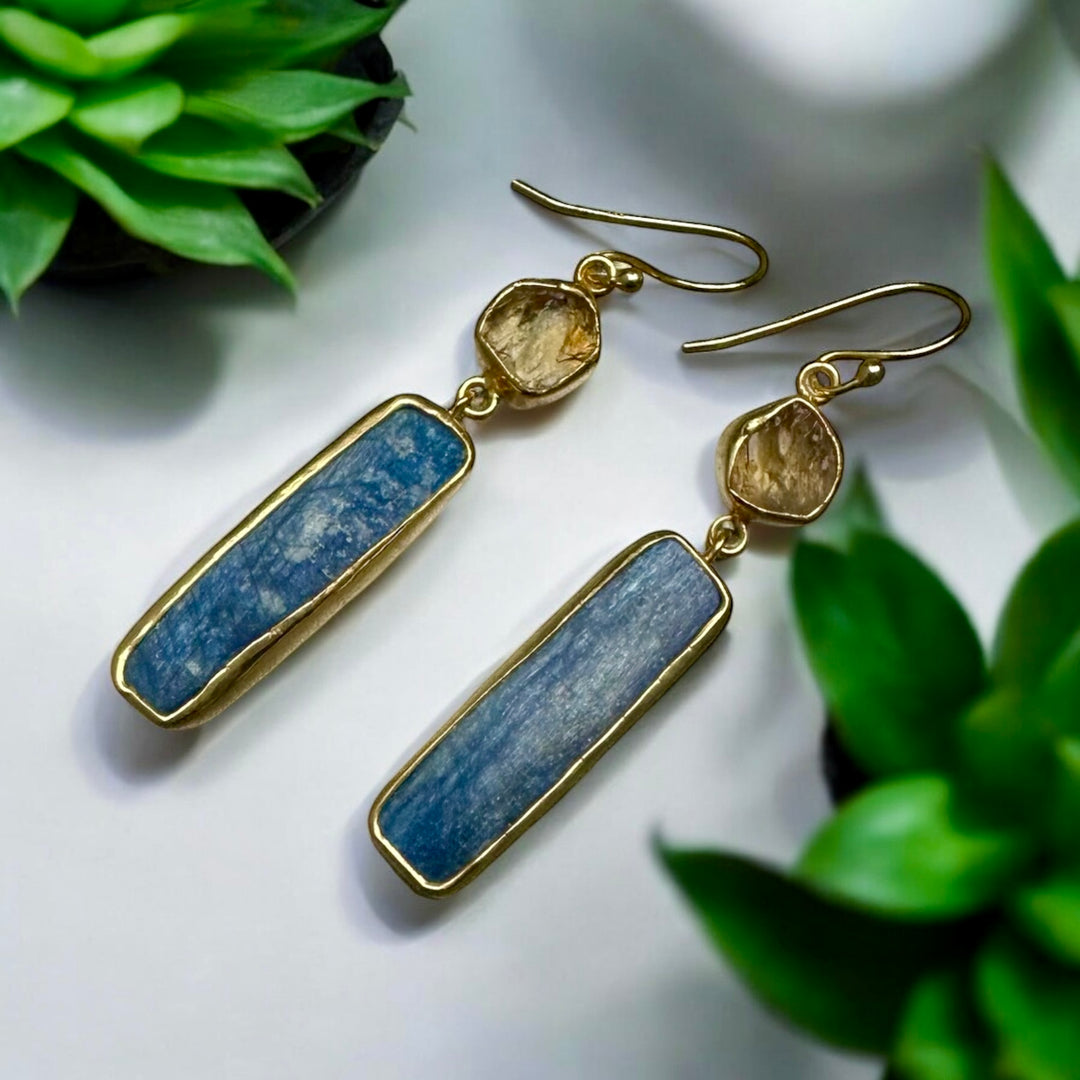 Ethnic Allure citrine & Kyanite Gold Earrings