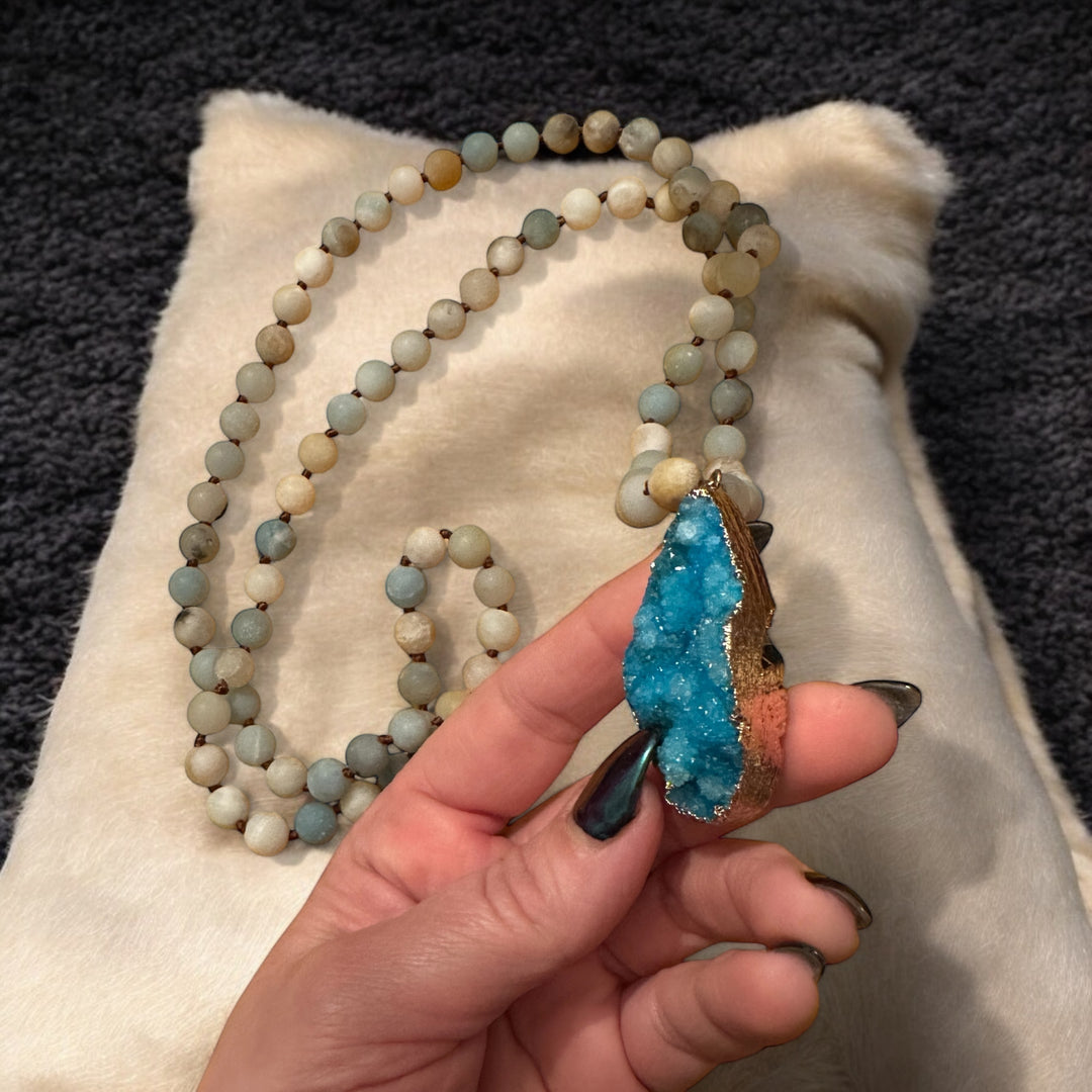 Amazonite & Agate Druzy Mala Necklace