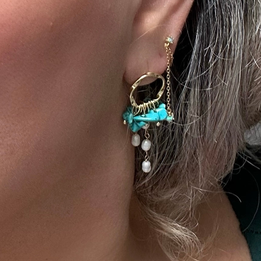 Pearls & Turquoise Elegant Earrings