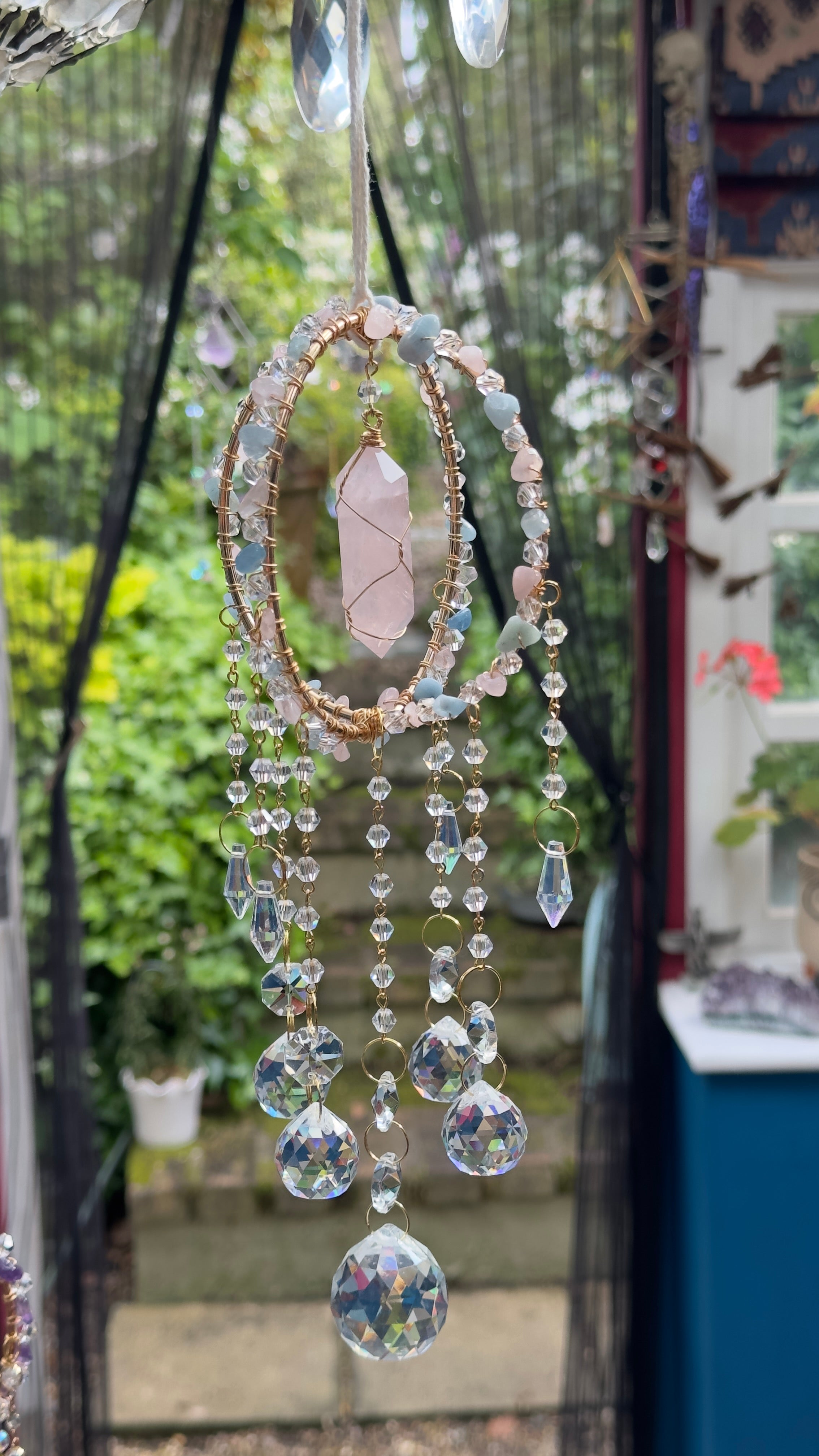 Rose good Quartz Crystal Suncatcher