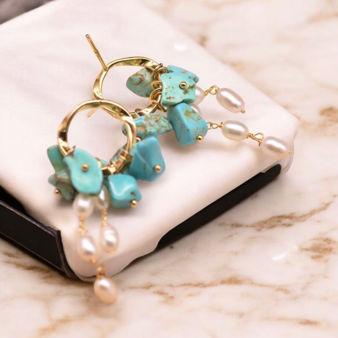 Pearls & Turquoise Elegant Earrings