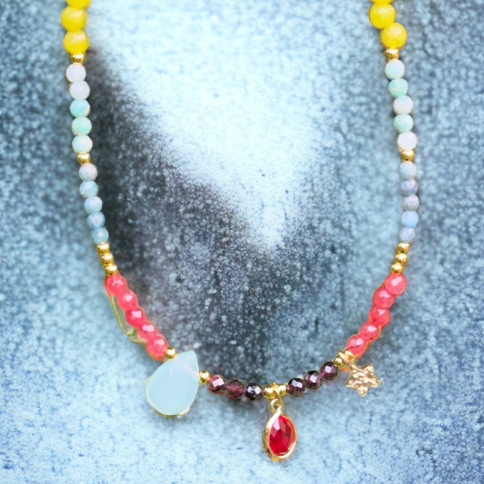 Multi-coloured Stone Charm Necklace