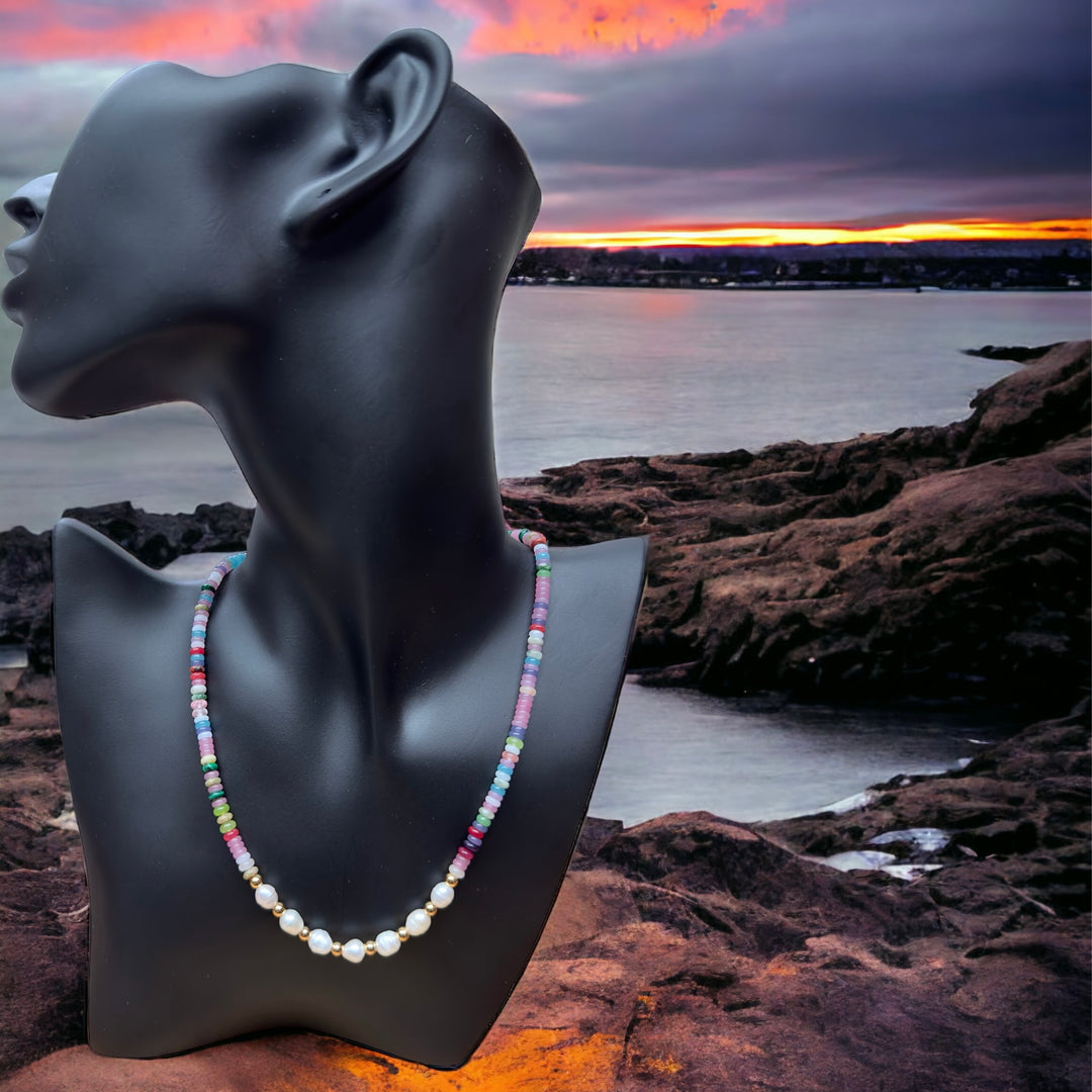 Multi-coloured stones And Freshwater Pearl Necklace