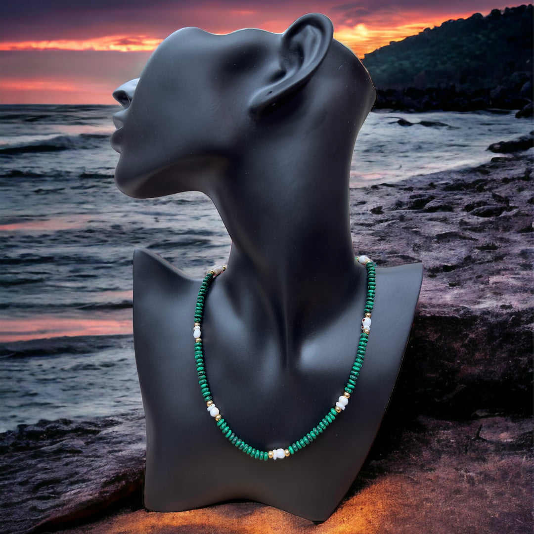 Green Stone And Shell Necklace