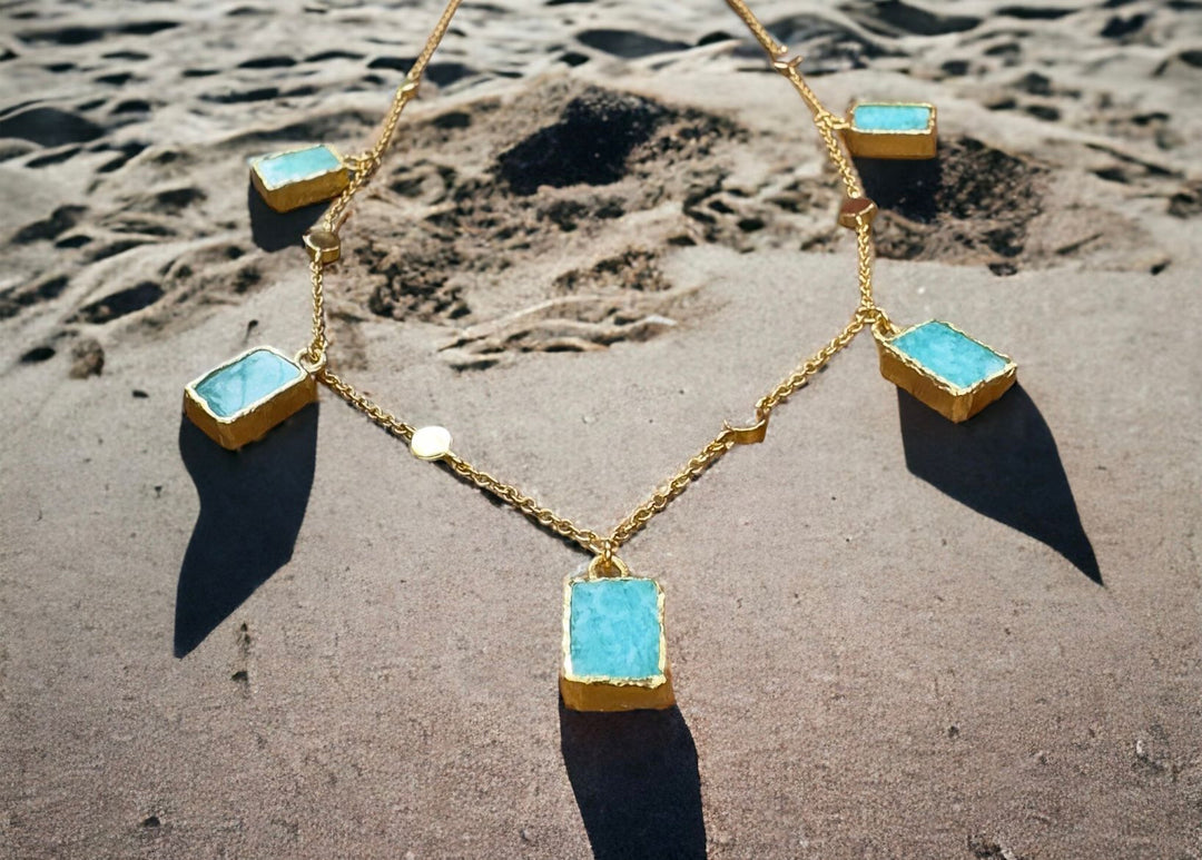 Zarif Amazonite Crystal 18k- Gold Necklace