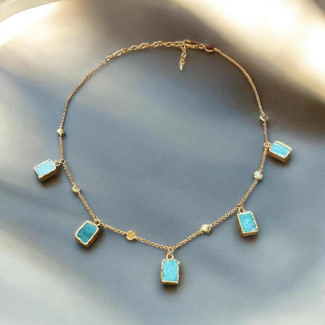 Zarif Amazonite Crystal 18k- Gold Necklace