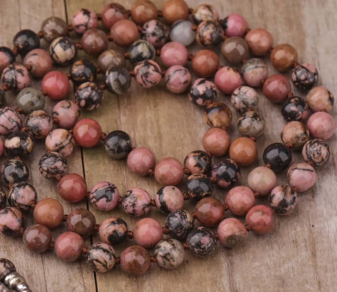 Rhodonite Pointed Mala Necklace