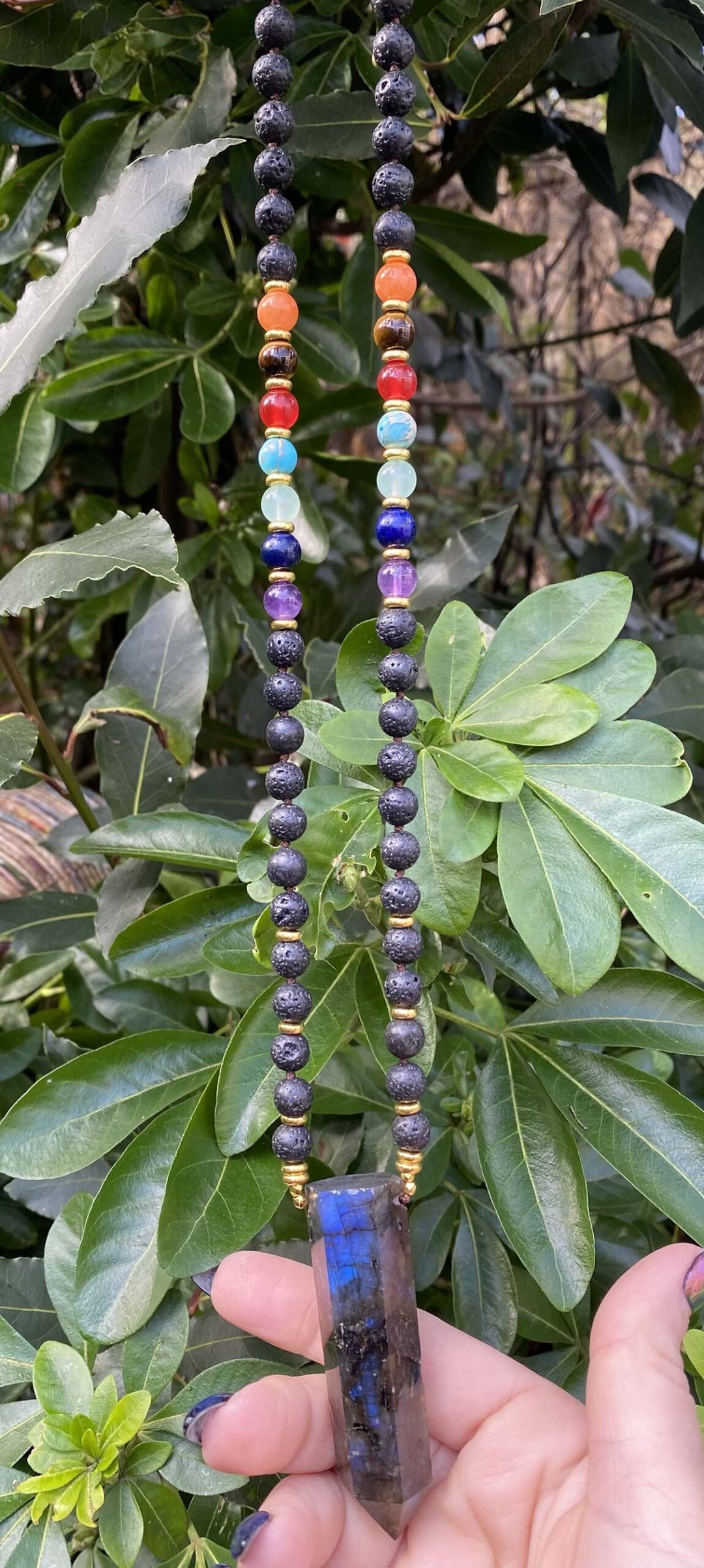 Stunning Chakra stone Mala necklace with natural labradorite