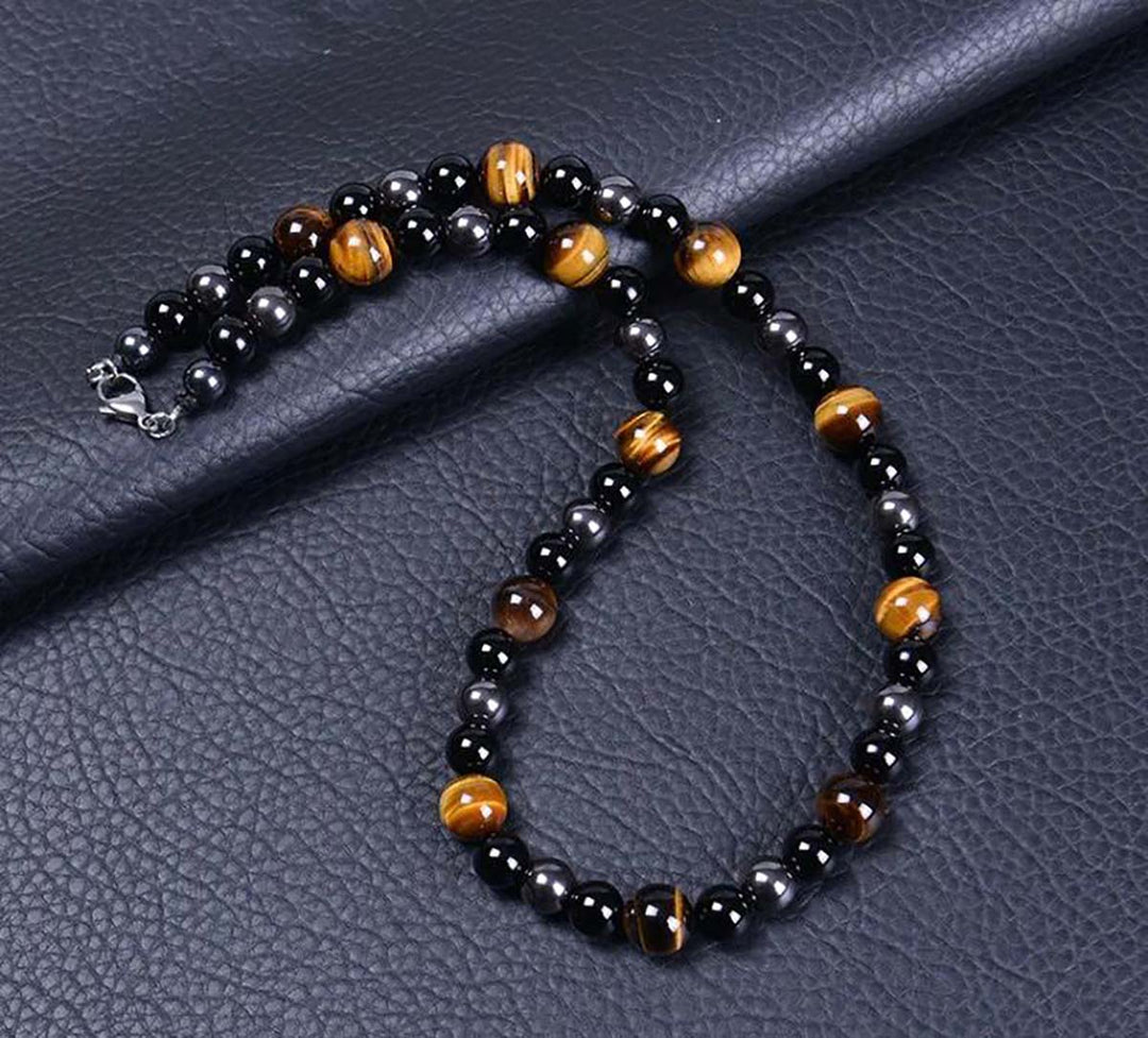 Yellow Tiger’s Eye , Hematite & Black Obsidian Necklace