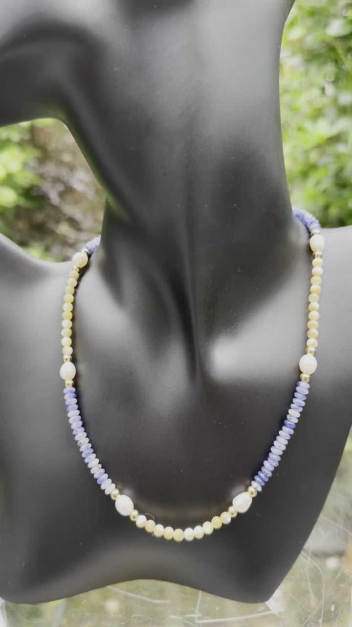 Blue Stone And Pearl Necklace