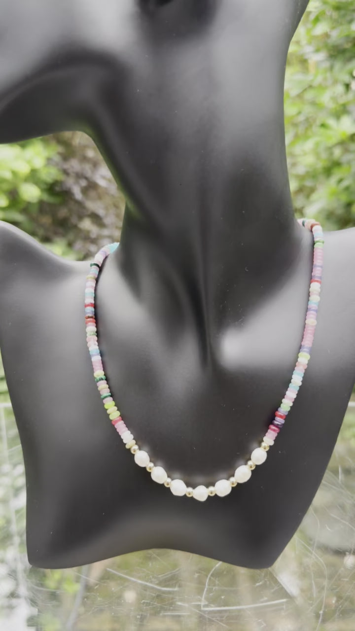 Multi-coloured stones And Freshwater Pearl Necklace