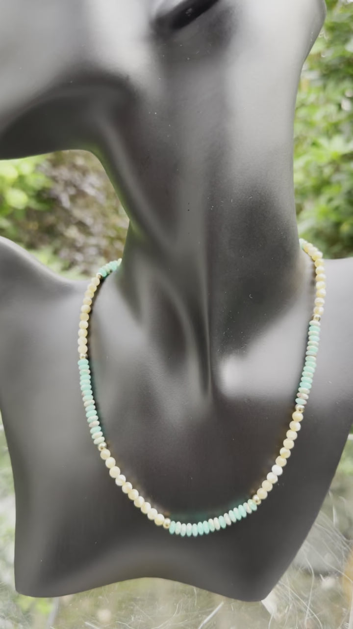 Turquoise Coloured Stone And Oyster Pearl Necklace