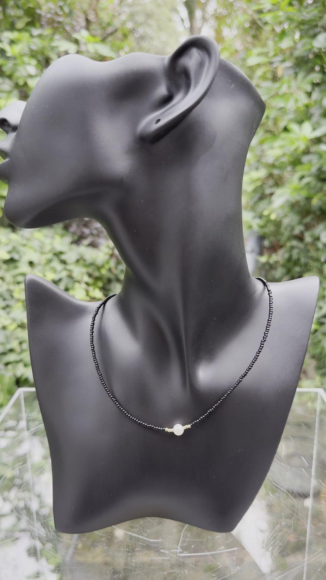 Fresh Water Pearl And Black Stone Choker