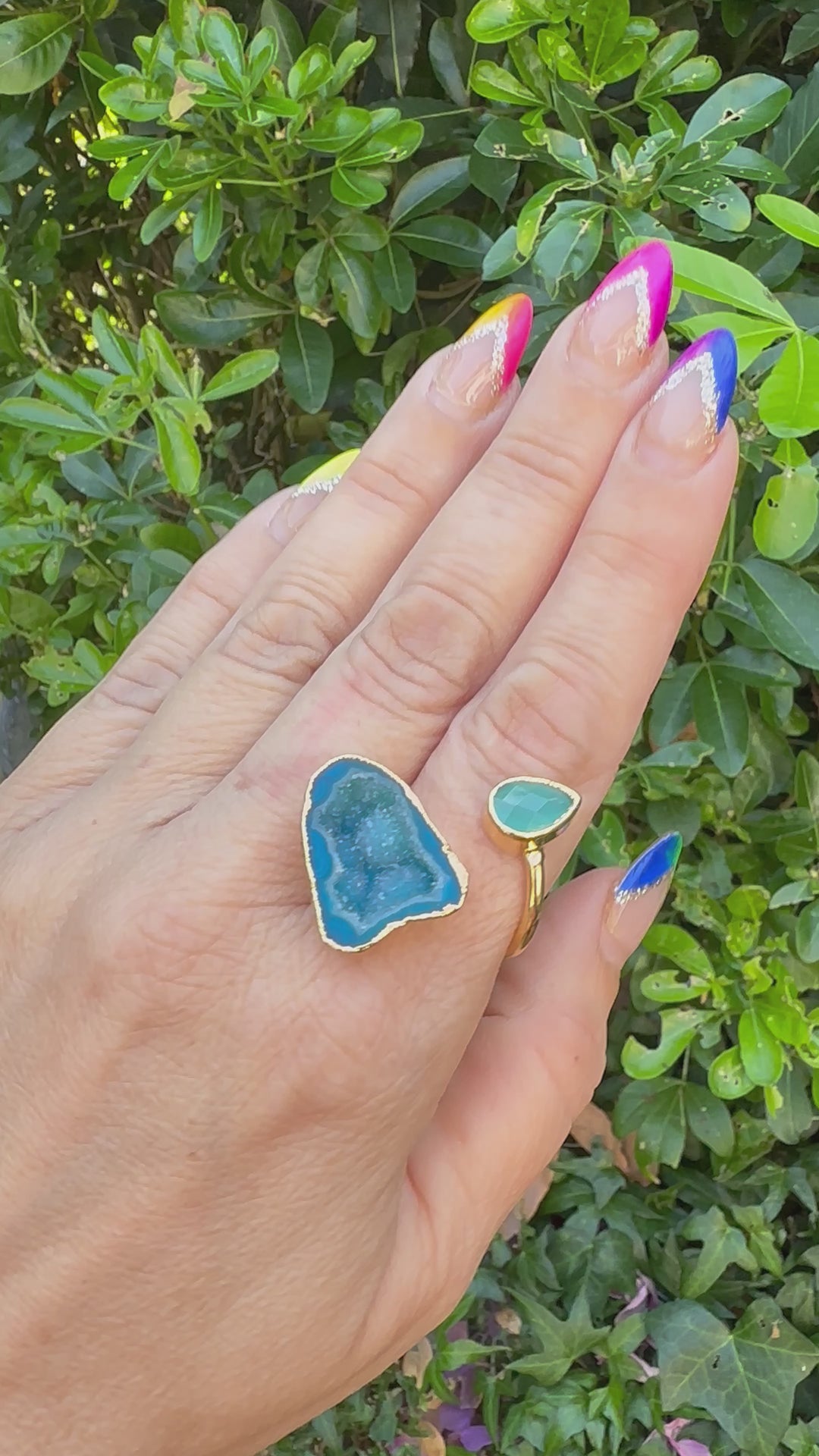 Infinity Collection Blue Agate Druzy & Aquamarine Ring